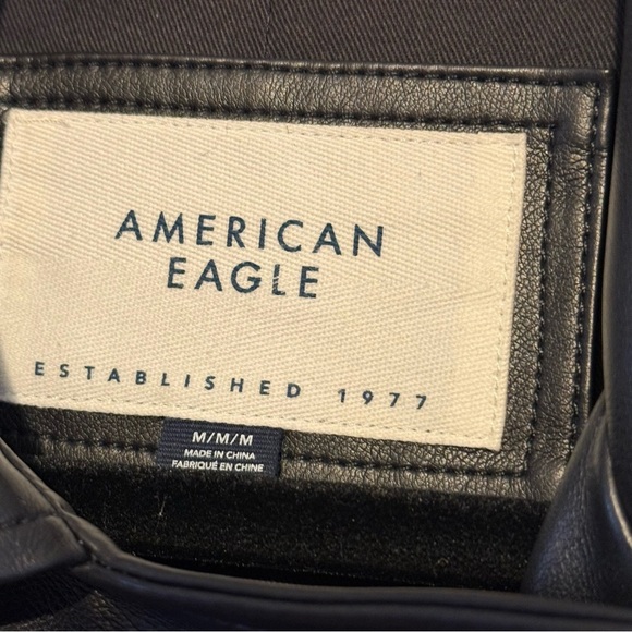 AMERICAN EAGLE Moto Faux Leather Jacket Black Motorcycle Medium - Picture 3 of 5